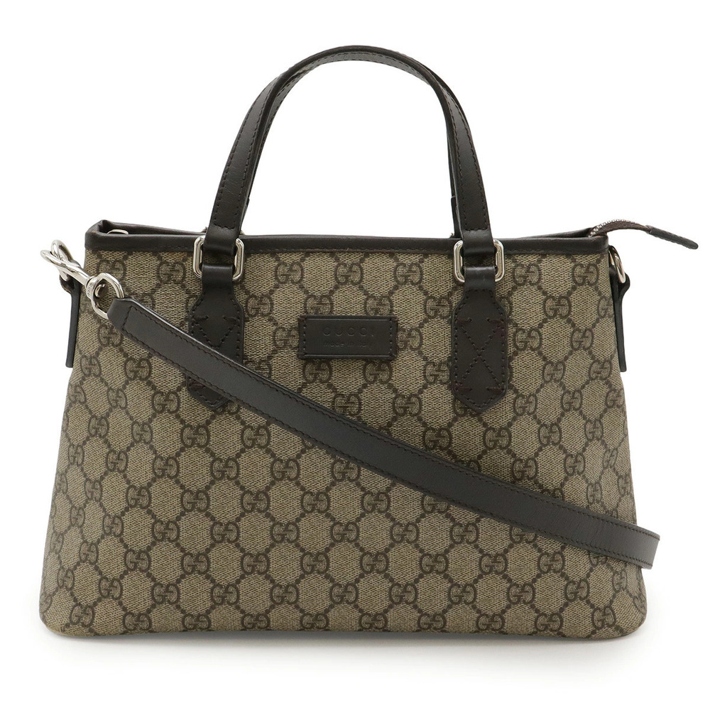 Gucci GG Supreme Handbag Tote Bag Crossbody Leather Beige Cream Dark Brown